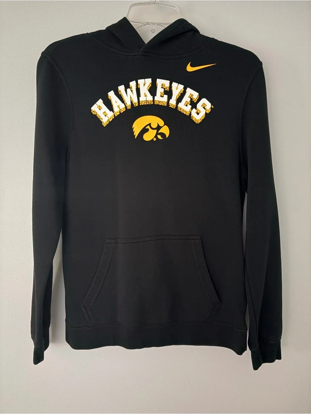 Nike Black Hoodie with Yellow Hawkeyes Logo - Kids